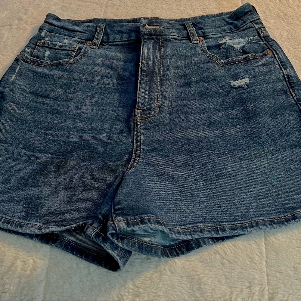 American Eagle Outfitters Dark Blue Distressed Jean Shorts